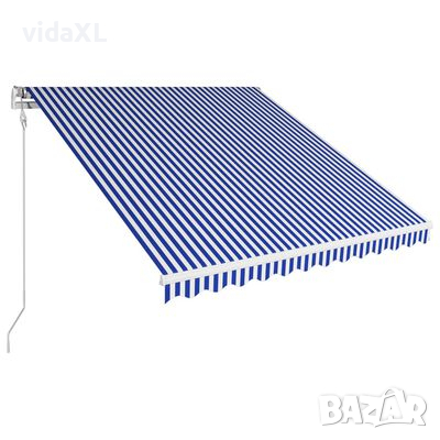 vidaXL Автоматично прибиращ се сенник, 350x250 см, синьо и бяло（SKU:3055260, снимка 1