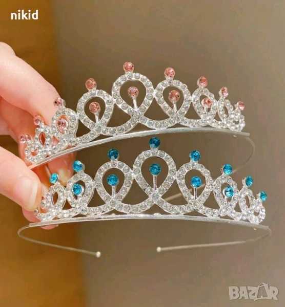 2 цвята сребриста корона венец тиара с камъчета детска дамска, снимка 1
