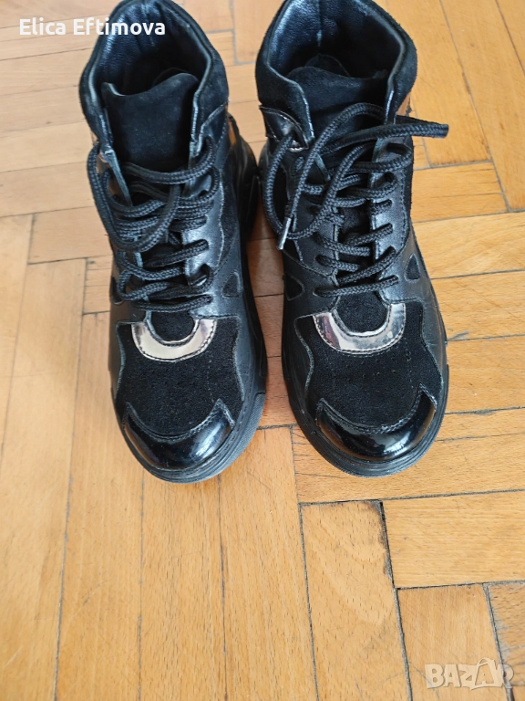 Черни маратонки от естествена кожа , снимка 1