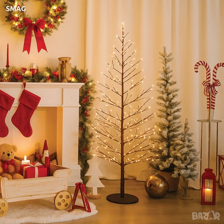 Черна светеща коледна елха, 600 LED, 1.5м – топла бяла светлина_1253806, снимка 1