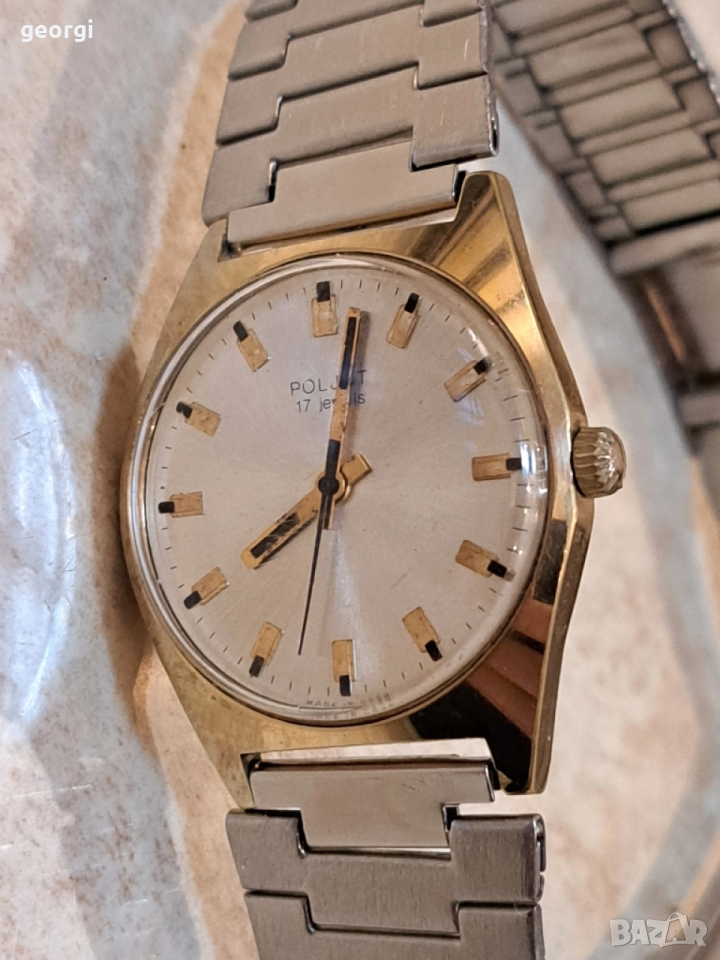 съветски позлатен часовник Poljot с метална верижка Полет , снимка 1
