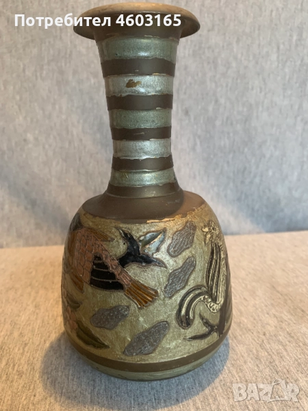 Декоративна месингова ваза с гравиране на птици и емайл, снимка 1