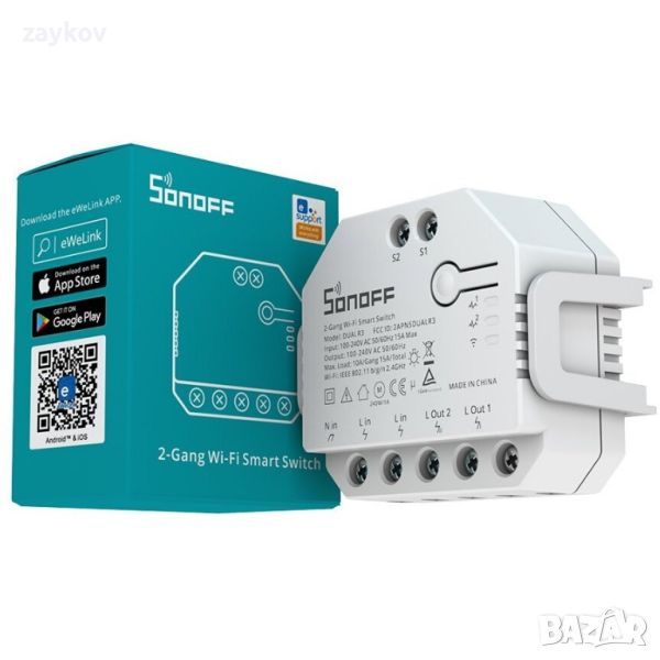 Sonoff DUALR3 смарт суич, 2 канален, WiFi, снимка 1