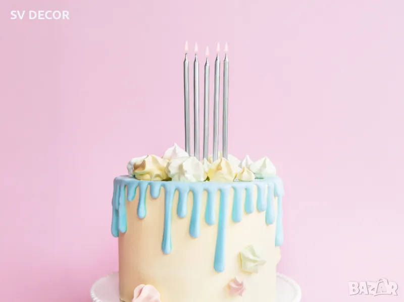 Стилни сребърни Свещи за Рожден Ден (12 бр./оп), снимка 1