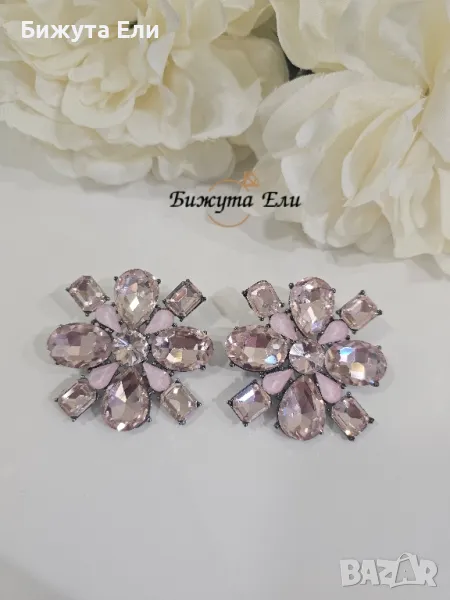 Обеци розови кристали цветя , снимка 1