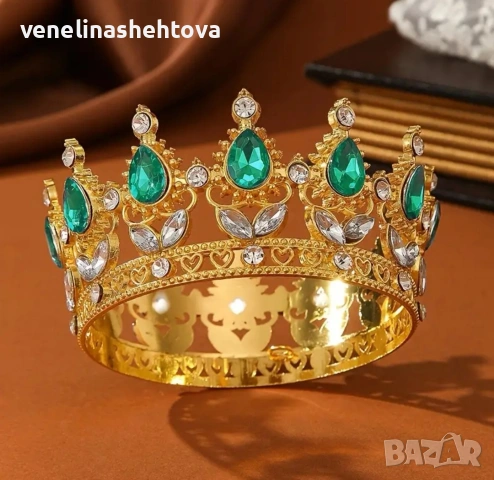 Златиста корона тиара с цветни камъни за декорация на торта , снимка 5 - Други - 53126122