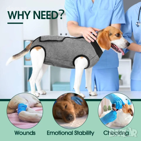 Костюм за възстановяване от хирургия за кучета Kuoser, женски и мъжки, сив M, снимка 6 - За кучета - 50766315