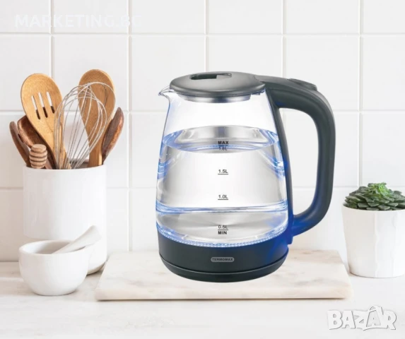 Стъклена електрическа кана Termomax, 1500W, 1.8 л., снимка 2 - Кани - 50441976
