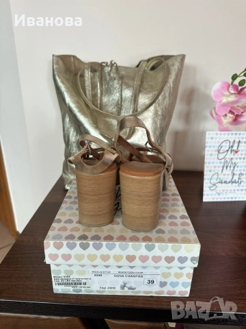 Дамски сандали Gabina/Oh, my sandals и златиста чанта-торба естествена кожа, снимка 4 - Сандали - 53755296
