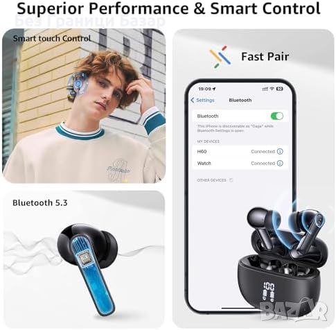 Нови YELKUTT Безжични Слушалки с ENC, Bluetooth 5.3, 50Ч Време за Възпроизвеждане, снимка 7 - Bluetooth слушалки - 46427158