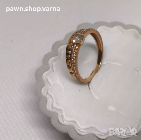 Златен пръстен с фианити – проба 585, снимка 3 - Пръстени - 52257498