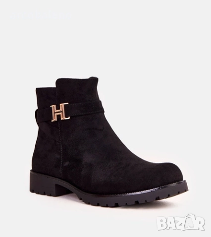 Черни дамски боти до глезена със златна декорация Mengel, снимка 5 - Дамски боти - 52101478