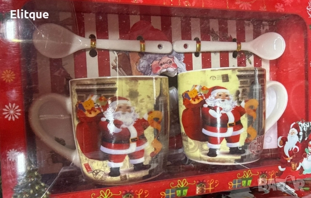 Подаръчен комплект за двама, 2 броя коледни чаши с 2 лъжички., снимка 2 - Чаши - 52800419