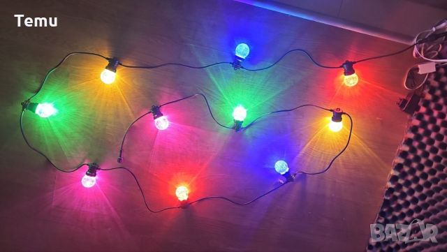 Гирлянд от крушки с цветни светлини. 5 метра дълга верига от цветни LED крушки; Ярка и цветна светли, снимка 1 - Декорация за дома - 45780680