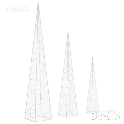 vidaXL Комплект декорация LED конуси, син, 30/45/60 см, акрил（SKU:328969）, снимка 4 - Декорация за дома - 48321486