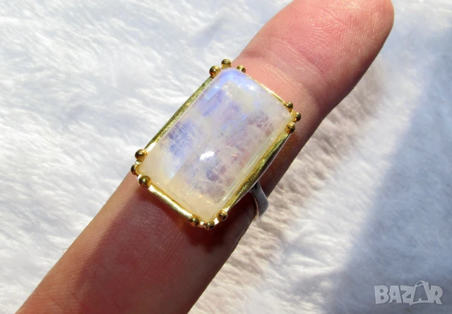 925 сребърен пръстен с прозрачен лунен камък 20 карата, снимка 2 - Пръстени - 50869300