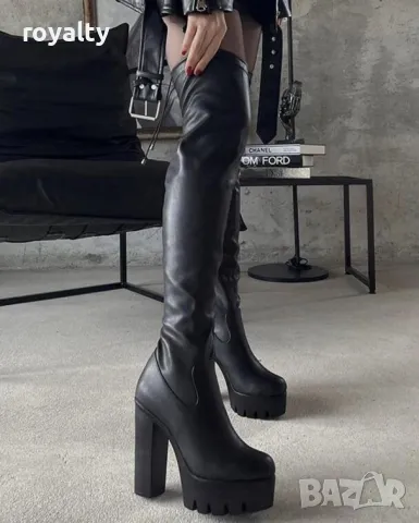 Чизми на ток - черна кожа