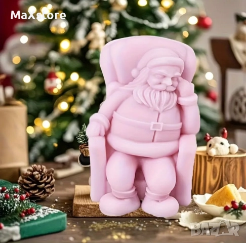 3D Дремещ дядо Коледа на стол Силиконов молд форма за свещи гипс сапун смола , снимка 2 - Форми - 51954986