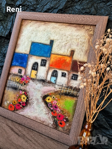 Дворчето, картина пастел, оригинал, снимка 3 - Картини - 52963283