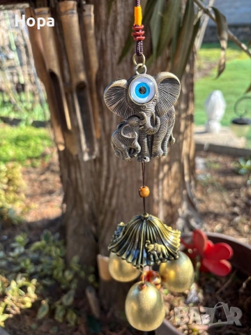 Метален вятърен звънец със слонче и окото на Назар, снимка 14 - Декорация за дома - 53663807
