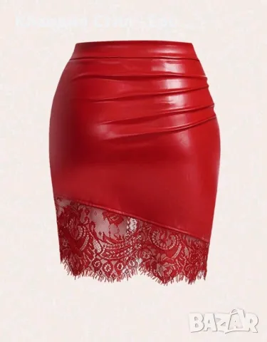 🎀 Атрактивна кожена пола с дантела , размер Л, снимка 2 - Поли - 50161623