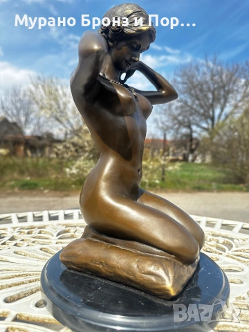 Бронзова скулптура "Коленичила гола девойка" – Paul Ponsard (По Понсар), Арт Деко, 32 см, 4.4 кг, снимка 3 - Антикварни и старинни предмети - 53981937