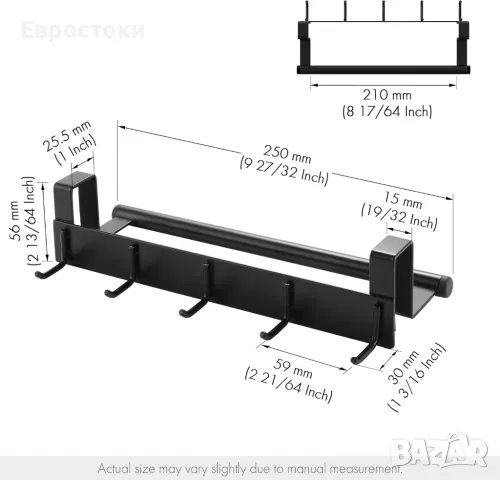 KES KUR527-BK-P2 Държач за кърпи за кухненски врати с 5 кукички 2 бр. Черен Тази поставка има държач, снимка 5 - Закачалки - 48803141