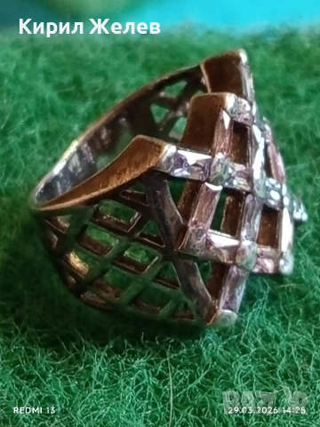 Шармантен Арт Деко сребърен пръстен с РОЗОВ КВАРЦ и БРИЛЯНТ 54212, снимка 7 - Пръстени - 54014552