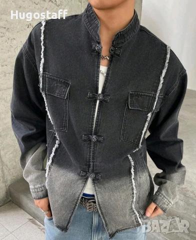 Ново мъжко  японски стил закопчаване дънково яке риза деним памук кимоно XХЛ