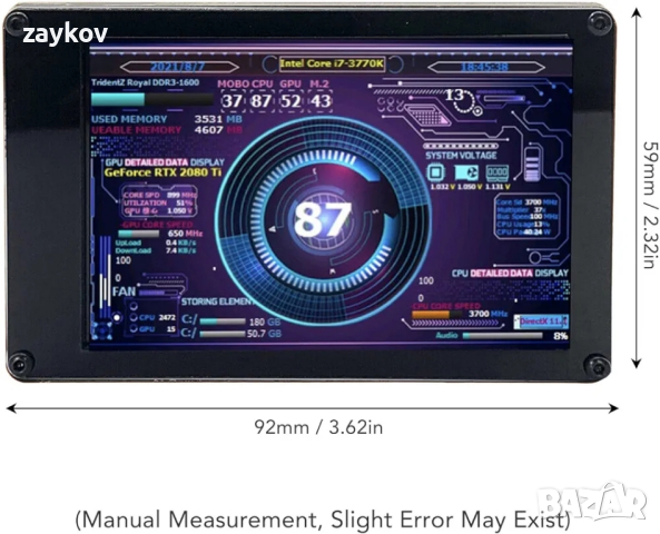 Екран за показване на температурата на компютъра, 3,5-инчов IPS кутия за компютър Допълнителен екран, снимка 7 - Монитори - 44940935