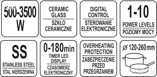 Индукционен котлон с дисплей YATO YG 04701, 3500 W, снимка 2 - Котлони - 53106716
