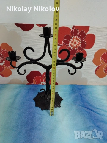 троен свещник ковано желязо , снимка 4 - Антикварни и старинни предмети - 53144140