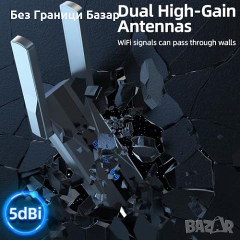Нов Високоскоростен WiFi адаптер 5dBi антени 1300Mbps USB 3.0 за PC/Лаптоп, снимка 2 - Друга електроника - 46441485