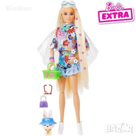 Кукла Barbie Extra Flower Power - с много дълга руса коса и домашен любимец / Mattel, снимка 5 - Кукли - 45669876