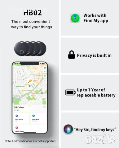 НОВ! Смарт Bluetooth тракер за багаж, ключове, Apple, 4 бр/к-кт, снимка 3 - Друга електроника - 48962404