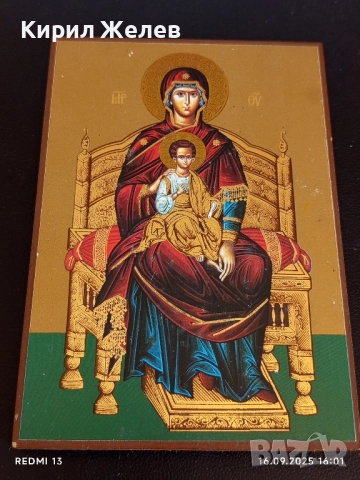Икона БОГОРОДИЦА на ТРОНА с младенеца Исус 51318, снимка 5 - Икони - 51734180
