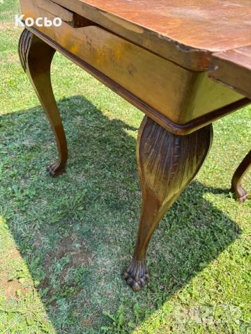 Стара разтегателна маса с лъвски крака, снимка 3 - Маси - 50937676