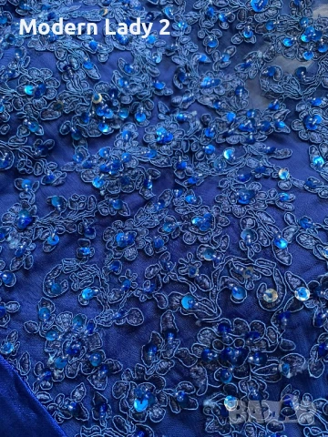 Официална турско синя рокля с бродерия и пайети, снимка 3 - Рокли - 50867024