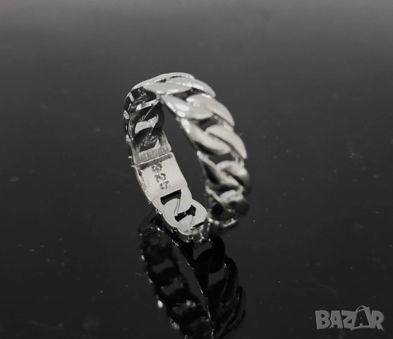 Сребърен пръстен, халка с дизайн верига, снимка 2 - Пръстени - 31196301