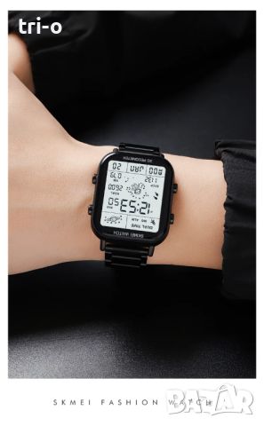 SKMEI Мъжки ръчен цифров часовник с каишка от неръждаема стомана + подарък, снимка 5 - Мъжки - 46404615
