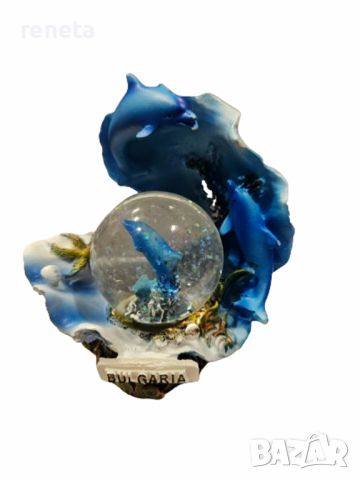 Сувенир Преспапие, Делфини, Стъклен,  12х10 см, снимка 1 - Морски сувенири - 46294792