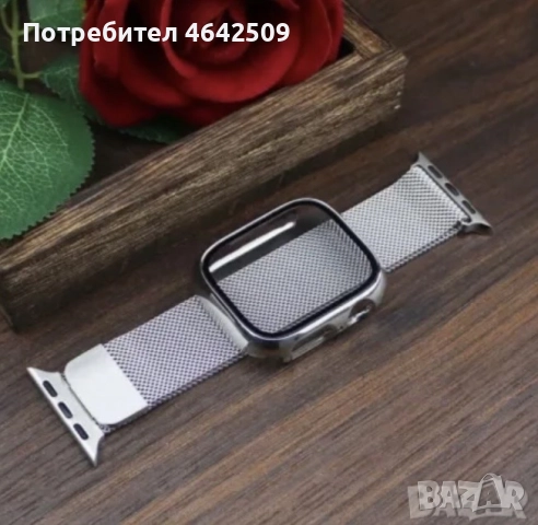 Метална Верижка с предпазен Калъф за Apple Watch Series 9 41mm, снимка 4 - Смарт гривни - 52425292