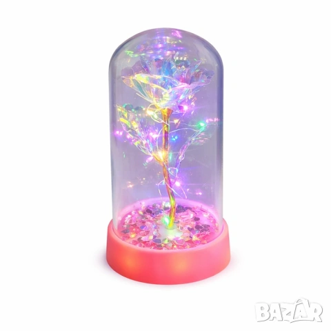 Светеща роза в стъклен купол – LED декорация, снимка 2 - Декорация за дома - 53938486