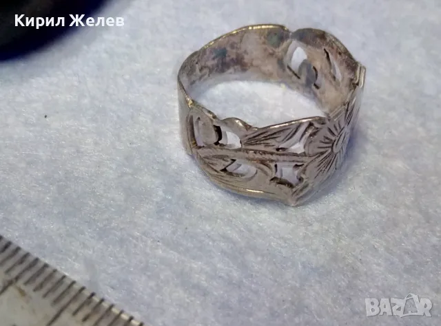 СТАРИНЕН РЪЧНО ФЛОРАЛНО ОРНАМЕНТИРАН СРЕБЪРЕН ПРЪСТЕН ВИСОКА ПРОБА СРЕБРО МАЙСТОРСКА РАБОТА 50066, снимка 4 - Антикварни и старинни предмети - 50335652