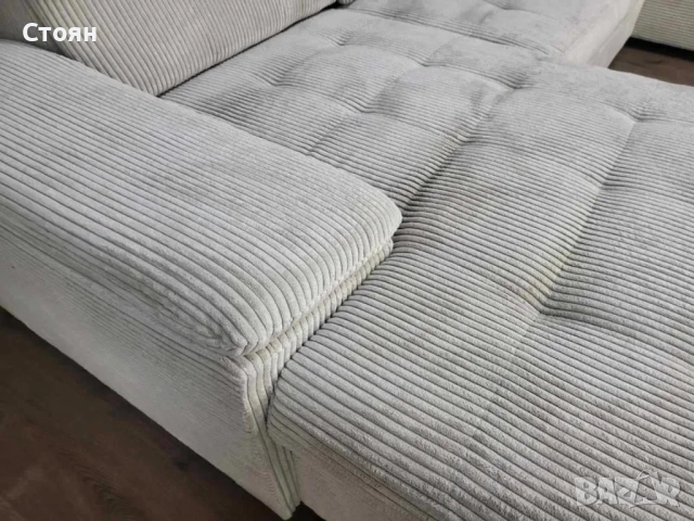 ПРОМОЦИЯ!!!Бежов П-образен ъглов диван от плат рипсено кадифе Nixon, снимка 3 - Дивани и мека мебел - 52829958