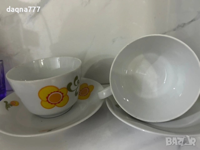 Сет от 2 чаши с чинийки от 70-те години ГДР, снимка 6 - Чаши - 54261641