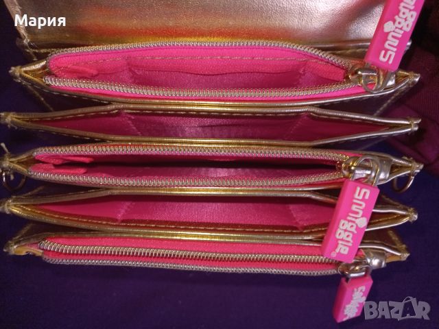 Чанта (портмоне) розова със златисти пайети с 5 отделения, снимка 4 - Чанти - 45804993