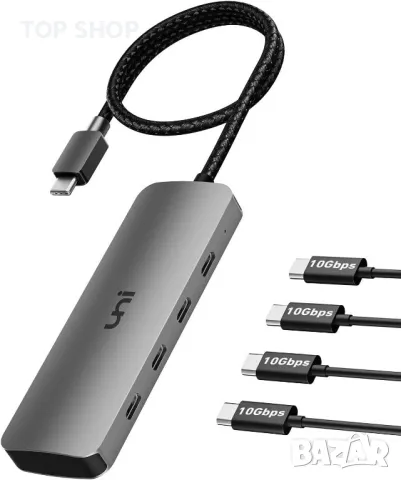 uni USB C хъб 10Gbps, USB C 3.2 Gen 2, 4 порта, снимка 1 - Кабели и адаптери - 49451985