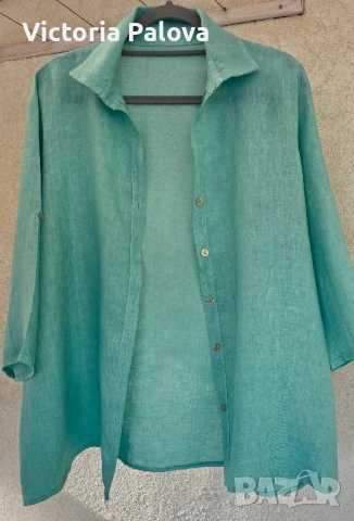 Дамска ленена риза красив цвят Ocean Air , снимка 11 - Ризи - 54152405