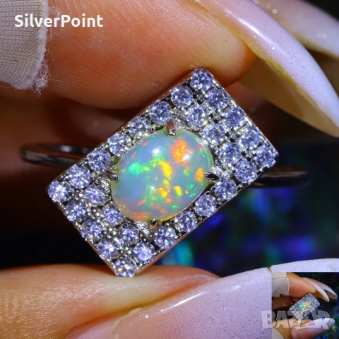 Сребърен пръстен с натурален Етиопски Опал и сертификат , снимка 6 - Пръстени - 54201479